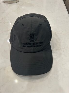 The Ritz-Carlton Embroidered Dark Grey Black Baseball Cap.  Bal Harbour, Miami